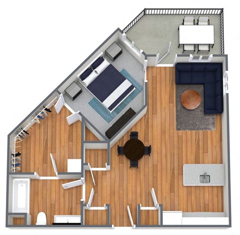 one bedroom one bathroom floor plan